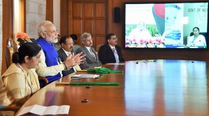 Modi, Hasina and Mamta flag of India-Bangladesh Bandhan Express